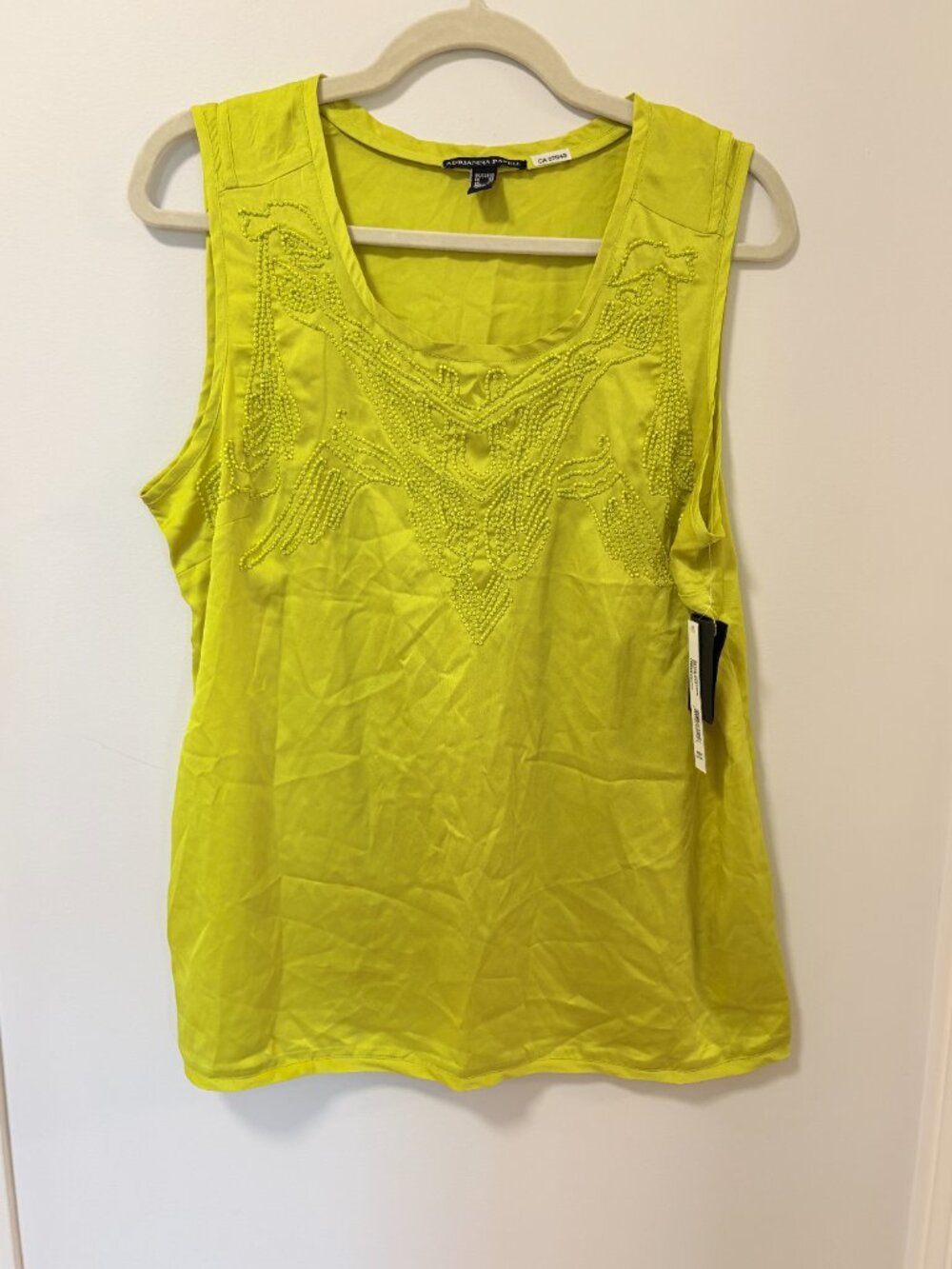 Adrianna Papell Chartreuse Tank Top Sleeveless Beaded Size 10 NWT Flawed* - Picture 2 of 15